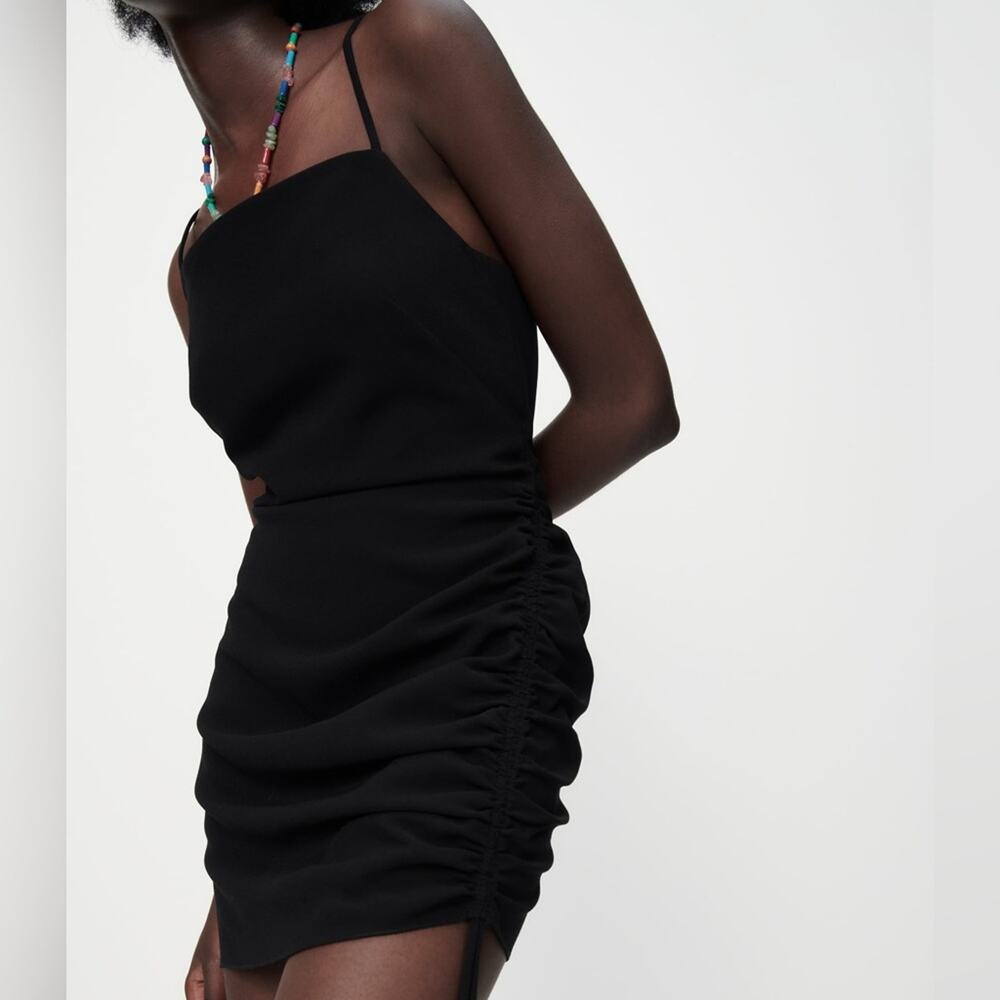 Zara Black Sleeveless Cinched Side Mini Dress Women’s Size Small - Picture 2 of 10